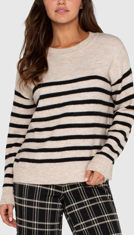 Long Sleeve Crew Neck Colorblock Sweater