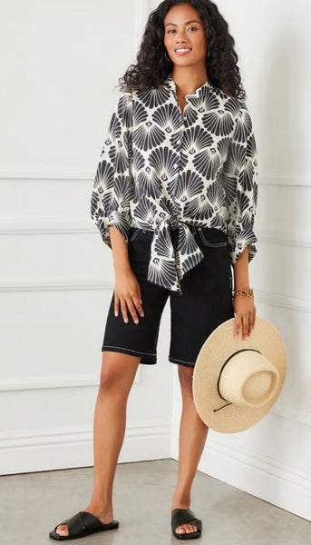 Blouson Sleeve Tie Front Top