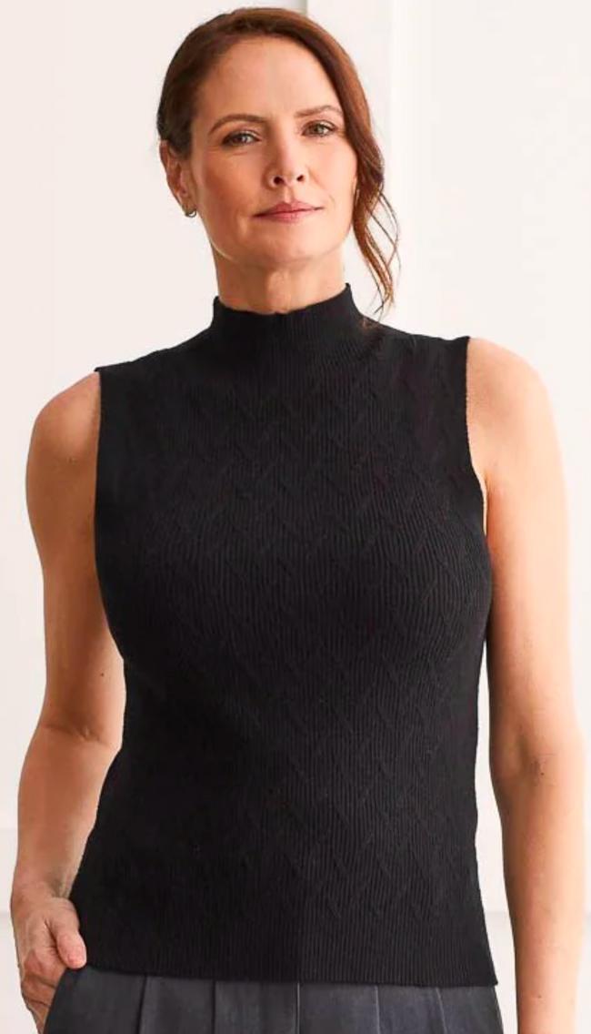 Textured Sleeveless Mock Neck