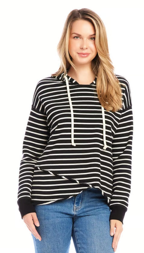 Stripe Asymmetric Hem Hoodie