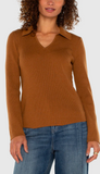 Long Sleeve V Neck Collared Sweater