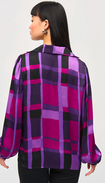 Satin Abstract Plaid Print Top