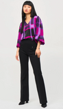 Satin Abstract Plaid Print Top