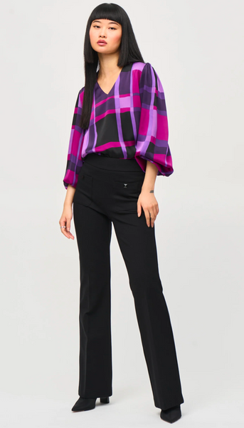 Satin Abstract Plaid Print Top