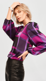 Satin Abstract Plaid Print Top