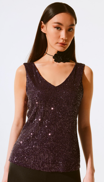 Sequined Sleeveless Fitted Top