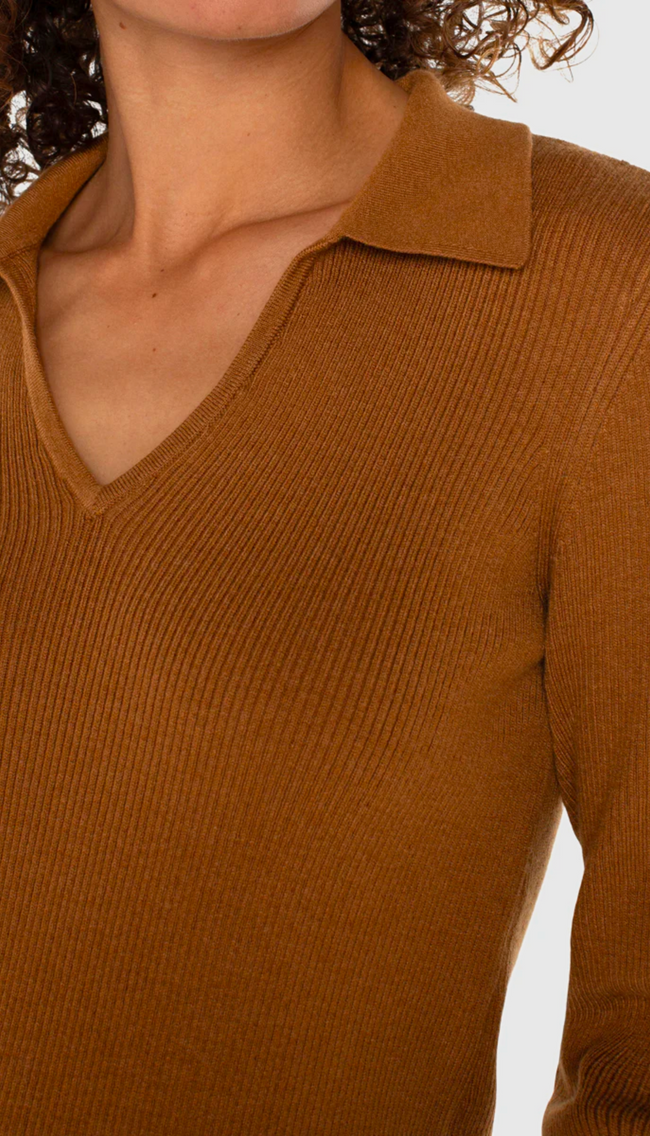 Long Sleeve V Neck Collared Sweater