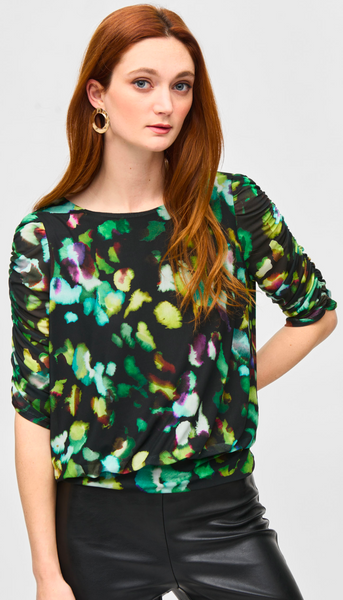 Mesh Abstract Print Blouson Top