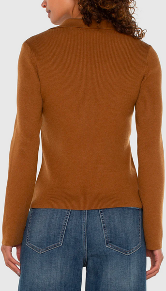 Long Sleeve V Neck Collared Sweater