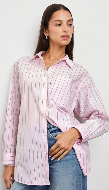 Collared Satin Blouse with Feather Trim Cuffs