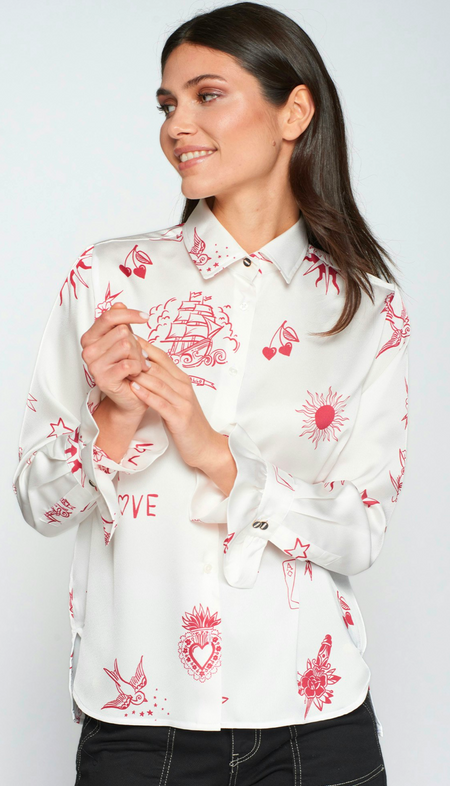 Combo Print Button Down Blouse