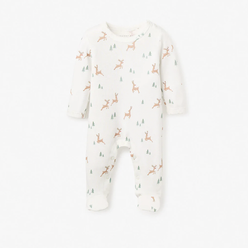 Organic Cotton Reindeer Jumpsuit with Feet 3-6 Months